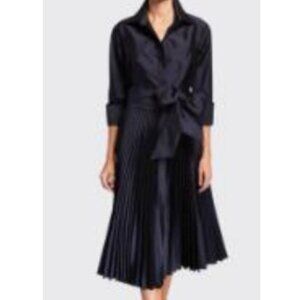 Like New Teri Jon 3/4-Sleeve Pleated Skirt Taffeta Shirtdress w/ Bow